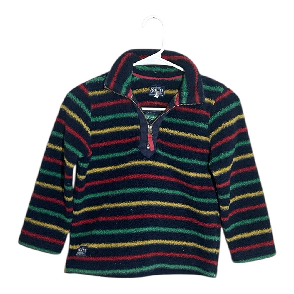 Joules Vintage Striped‎ Sherpa Quarter Zip Jacket Size 7-8 Years Boys Kids
